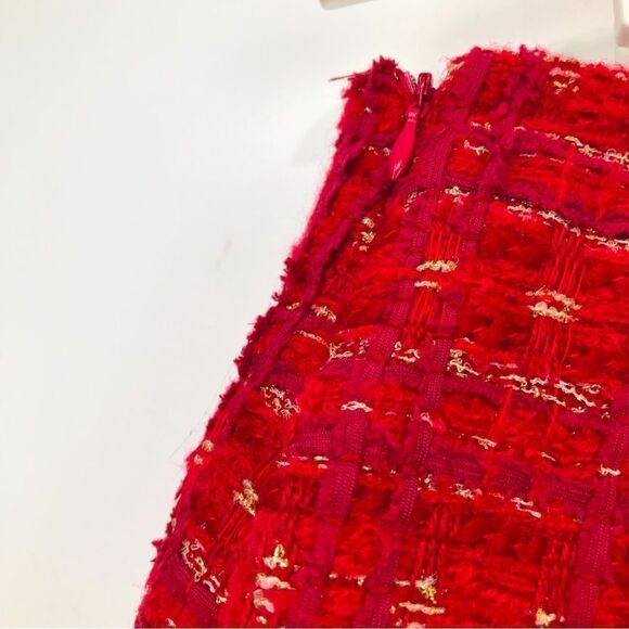 Anthropologie Endless Rose Red Tweed Gold Sparkle Holiday Mini Skirt - Picture 10 of 15